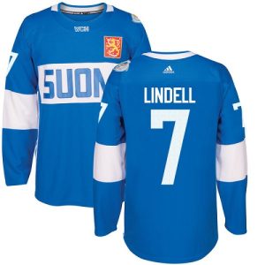 Herren Team Finland #7 Esa Lindell Authentic Blau Auswärts 2016 World Cup